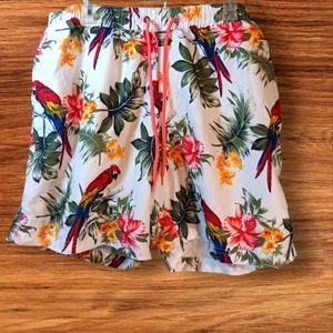 Club Room White Tropical Print Swim Trunks